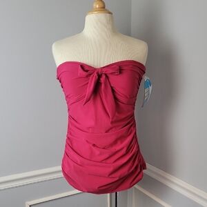 SWIM SOLUTIONS Berry Ruched Tummy Control One Piece Boho Summer Pool Swimsuit 16